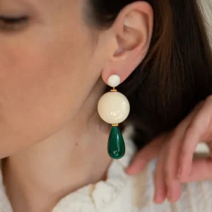 Clara u0026 Bianca Boucles D'oreille>Boucles Alba - vert & écru