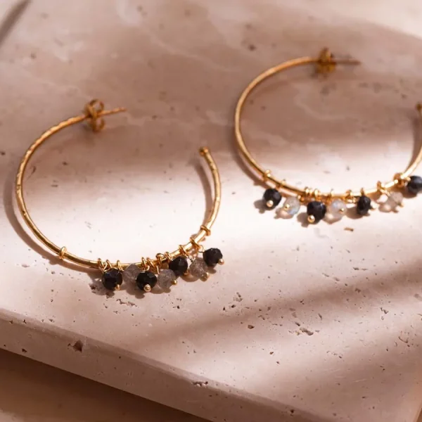 A Beautiful Story Boucles D'oreille>Boucles Aurora doré - Onyx noir et Labradorite