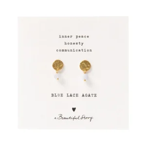 A Beautiful Story Boucles D'oreille>Boucles mini Coin doré - Agate bleue