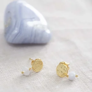 A Beautiful Story Boucles D'oreille>Boucles mini Coin doré - Agate bleue