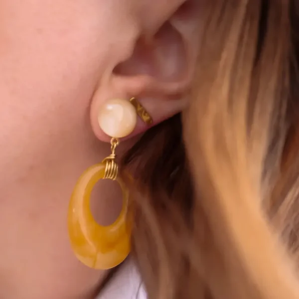 Azeria Boucles D'oreille>Boucles Talia - blanc et jaune marbré