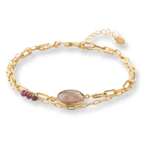 A Beautiful Story Bracelets>Bracelet Affinity doré - Pierre de Lune pêche et Grenat