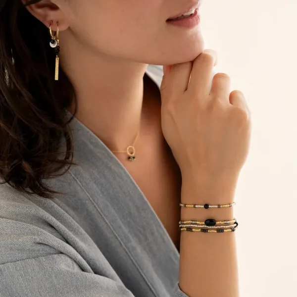 A Beautiful Story Bracelets>Bracelet Clever doré et argenté - Onyx noir