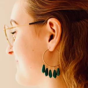 Bazar Exquis Boucles D'oreille>Créoles Multi- agate verte