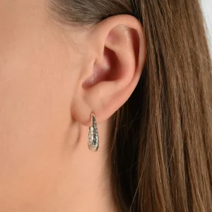 Jeh Boucles D'oreille>Créoles ovale et martelé - argent