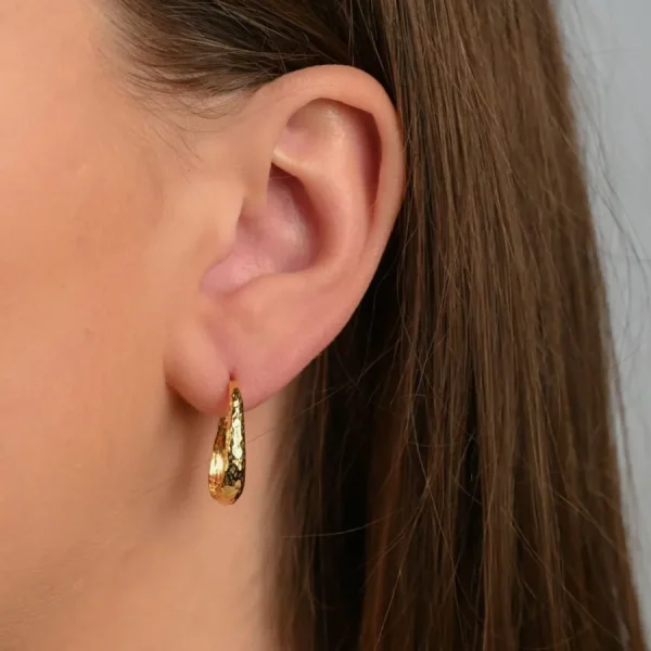 Jeh Boucles D'oreille>Créoles ovale et martelé - doré