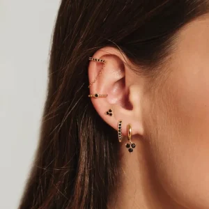 Shlomit Ofir Boucles D'oreille>Faux Piercing Milo - noir et doré