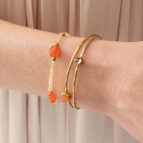 A Beautiful Story Bracelets>Jonc Birthday doré - Cornaline & Citrine