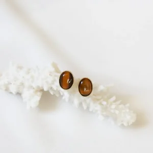 Kariboo Boucles D'oreille>Puces d'oreille Louise - oeil de tigre