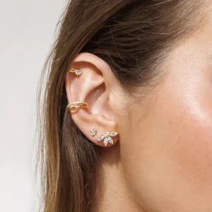 Shlomit Ofir Boucles D'oreille>Puces Fiori - doré et cristal